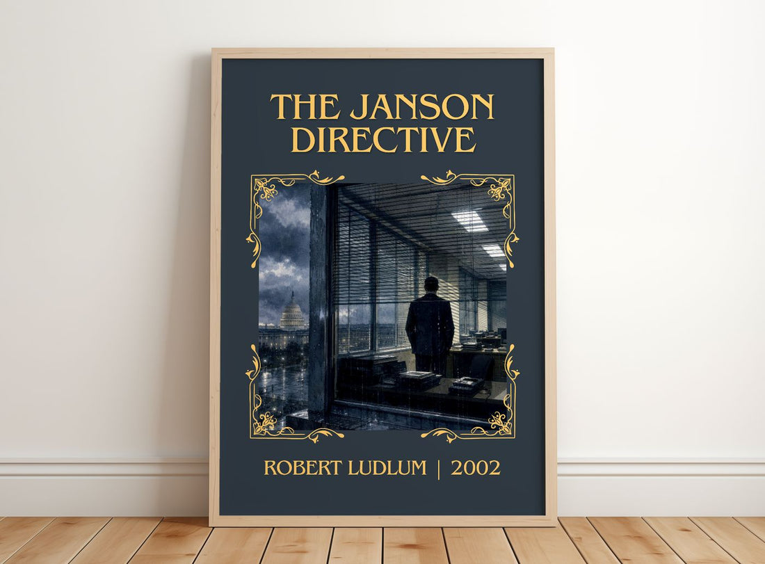 The Janson Directive Classic Book Art Print by Robert Ludlum – framed print leaning on a wooden floor
