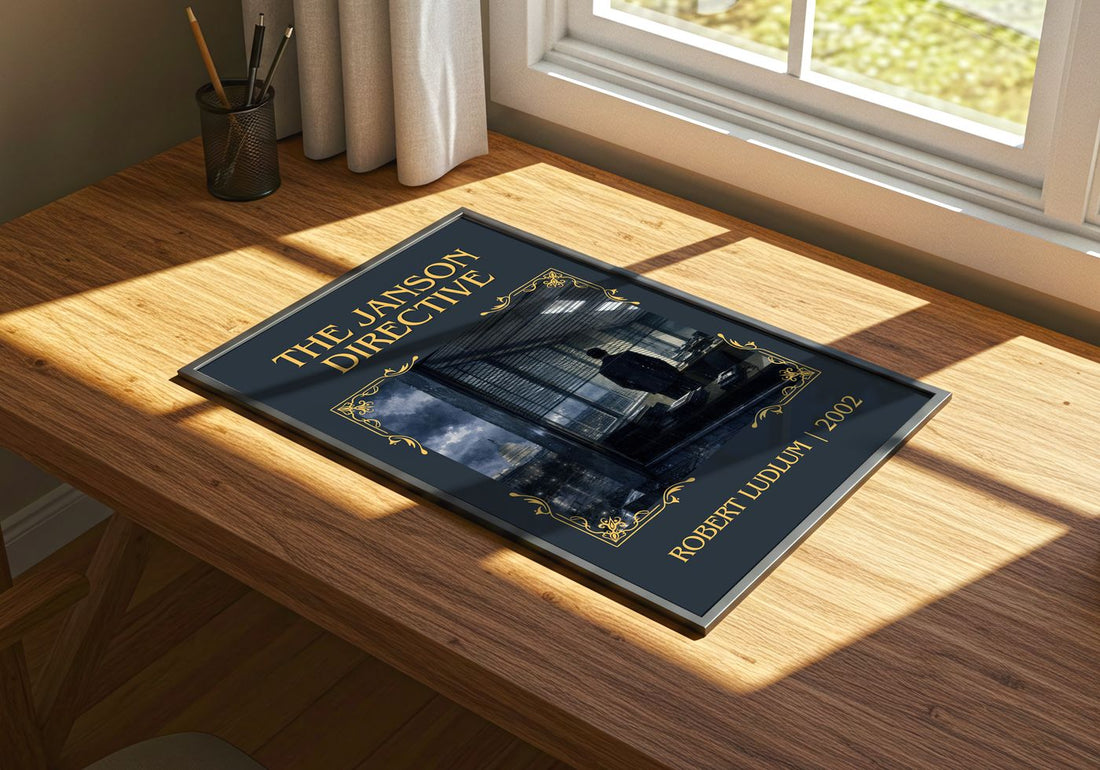The Janson Directive Classic Book Art Print by Robert Ludlum – print on a sunlit desk