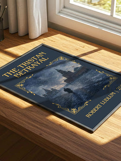 The Tristan Betrayal Classic Book Art Print by Robert Ludlum – print on a sunlit desk
