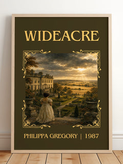 Wideacre Classic Book Art Print by Philippa Gregory – framed print leaning on a wooden floor