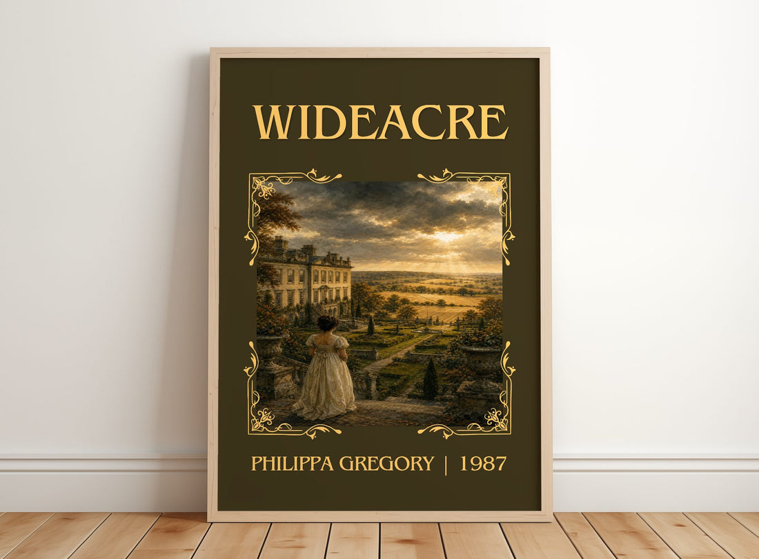Wideacre Classic Book Art Print by Philippa Gregory – framed print leaning on a wooden floor