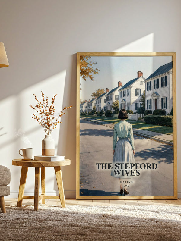 The Stepford Wives watercolour print in frame leaning in hallway – horror wall art