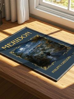 Meridon Classic Book Art Print by Philippa Gregory – print on a sunlit desk