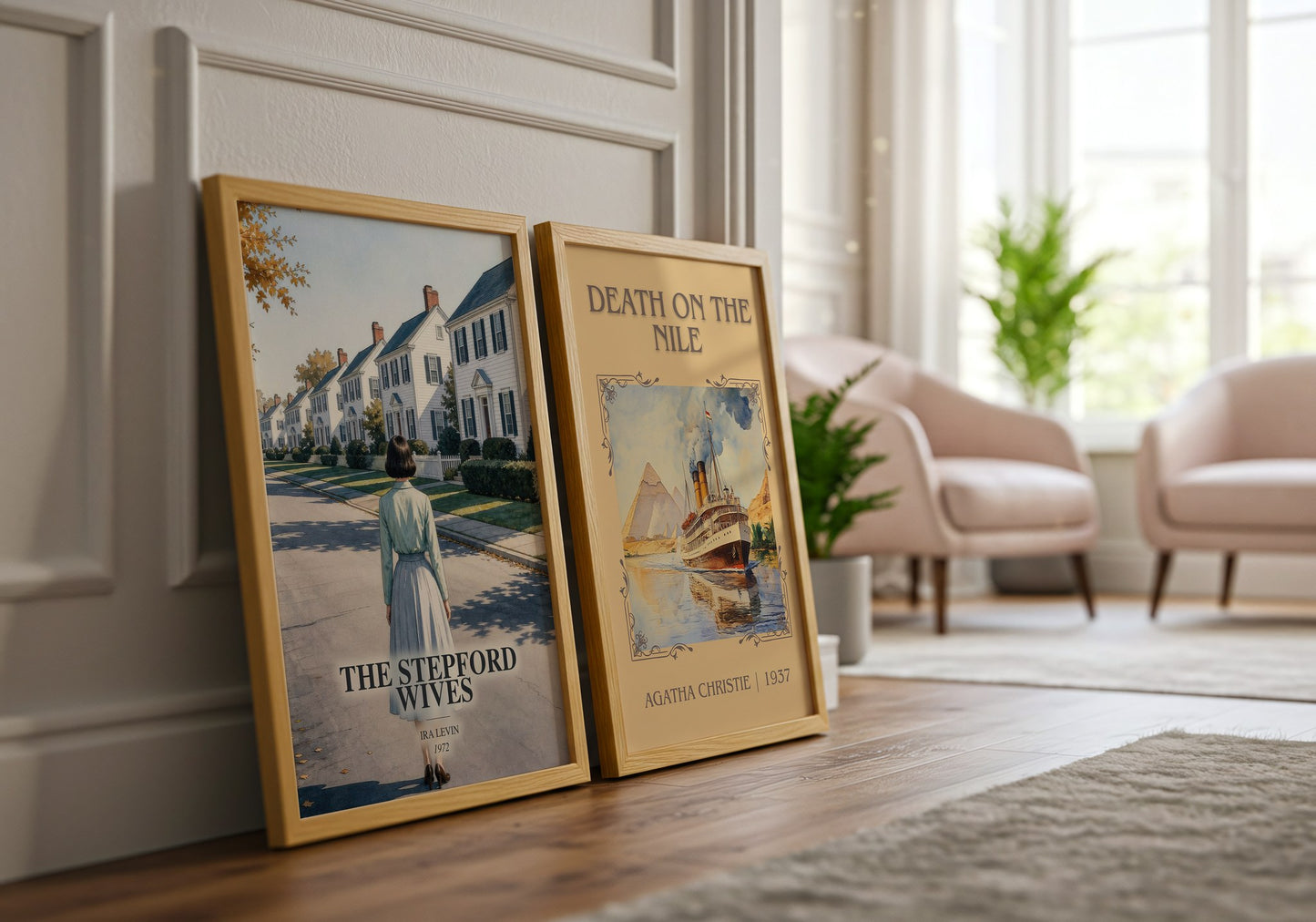 The Stepford Wives watercolour print framed by window – literary home decor