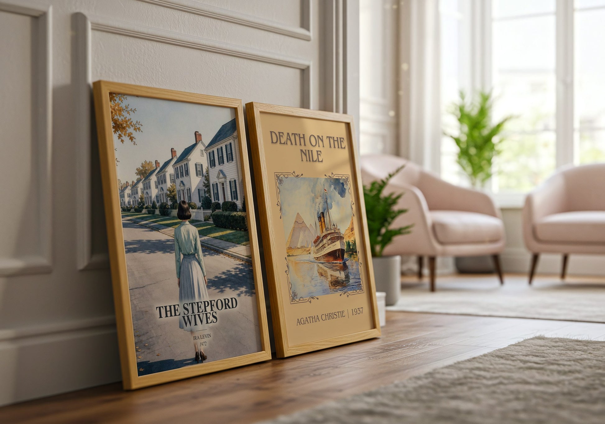 The Stepford Wives watercolour print framed by window – literary home decor