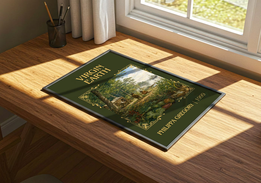 Virgin Earth Classic Book Art Print by Philippa Gregory – print on a sunlit desk