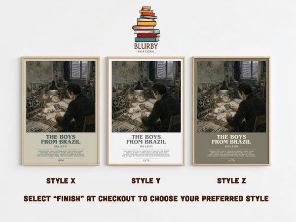The Boys From Brazil bookish print in frame leaning in hallway – thriller wall art