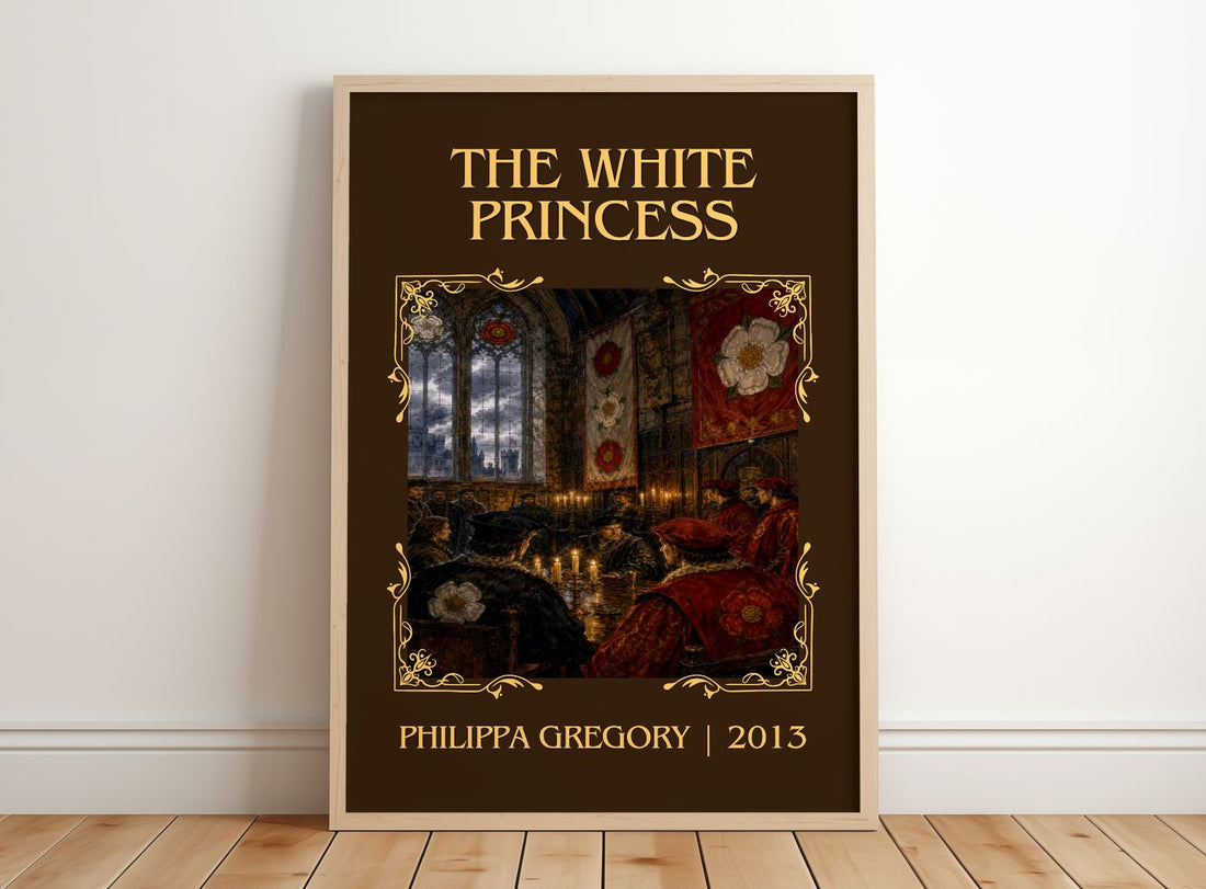 The White Princess Classic Book Art Print by Philippa Gregory – framed print leaning on a wooden floor