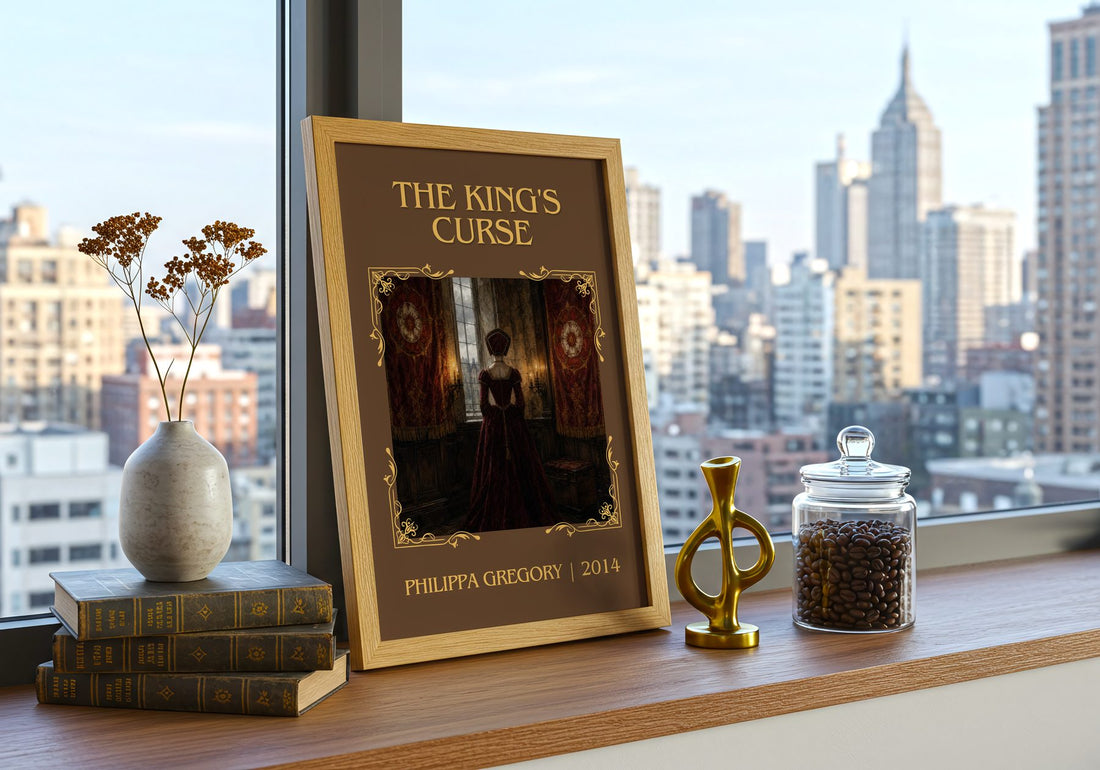 The King's Curse Classic Book Art Print by Philippa Gregory – framed print on a city-view windowsill