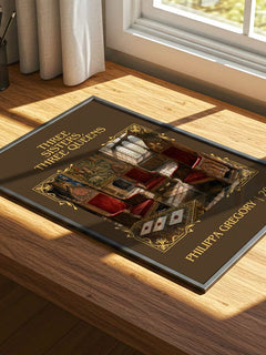 Three Sisters, Three Queens Classic Book Art Print by Philippa Gregory – print on a sunlit desk