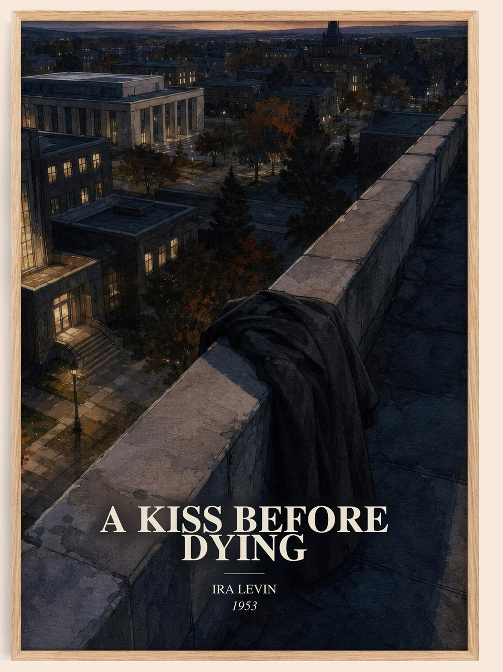 A Kiss Before Dying watercolour book poster by Ira Levin – framed literary art print