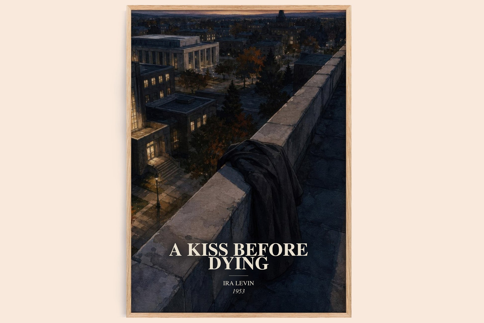A Kiss Before Dying watercolour book poster by Ira Levin – framed literary art print
