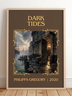 Dark Tides Classic Book Art Print by Philippa Gregory – framed print leaning on a wooden floor