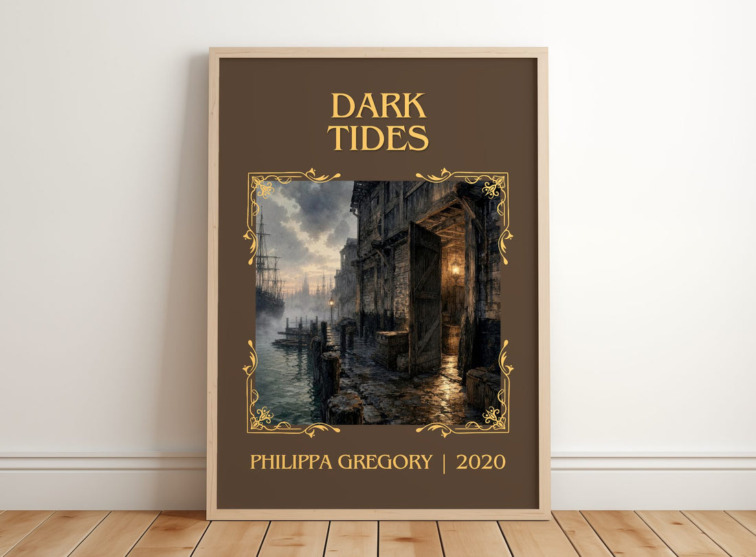 Dark Tides Classic Book Art Print by Philippa Gregory – framed print leaning on a wooden floor