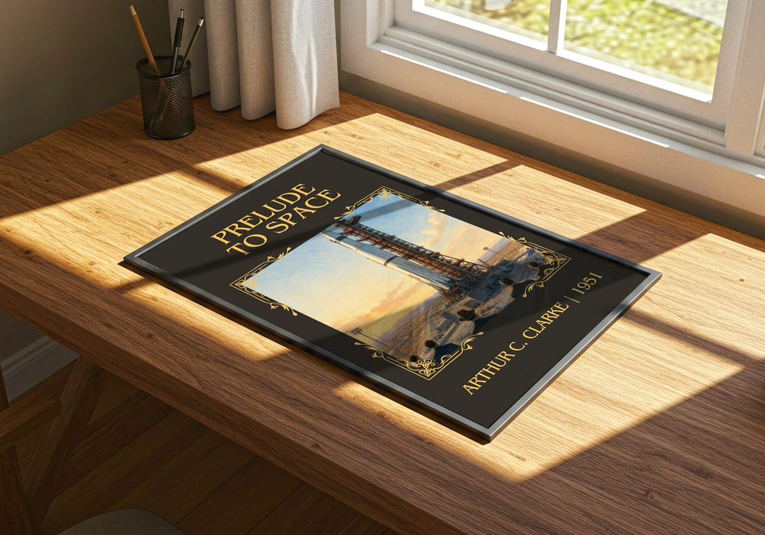 Prelude to Space Classic Book Art Print by Arthur C. Clarke – print on a sunlit desk