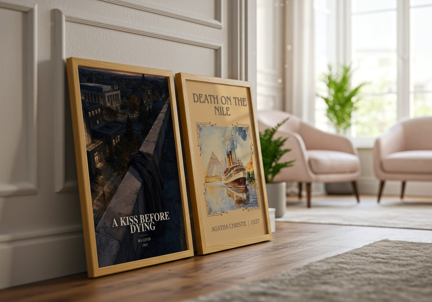A Kiss Before Dying watercolour print framed by window – literary home decor