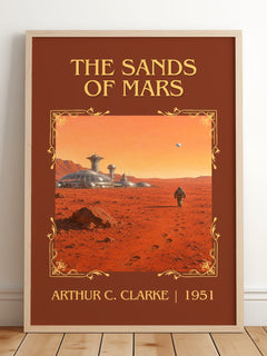 The Sands of Mars Classic Book Art Print by Arthur C. Clarke – framed print leaning on a wooden floor