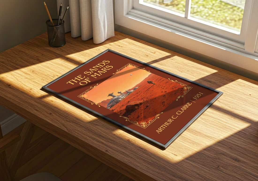 The Sands of Mars Classic Book Art Print by Arthur C. Clarke – print on a sunlit desk