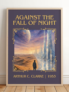 Against the Fall of Night Classic Book Art Print by Arthur C. Clarke – framed print leaning on a wooden floor