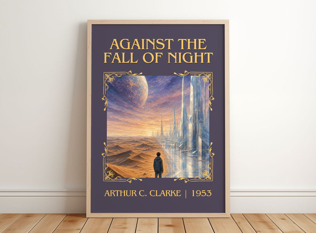 Against the Fall of Night Classic Book Art Print by Arthur C. Clarke – framed print leaning on a wooden floor