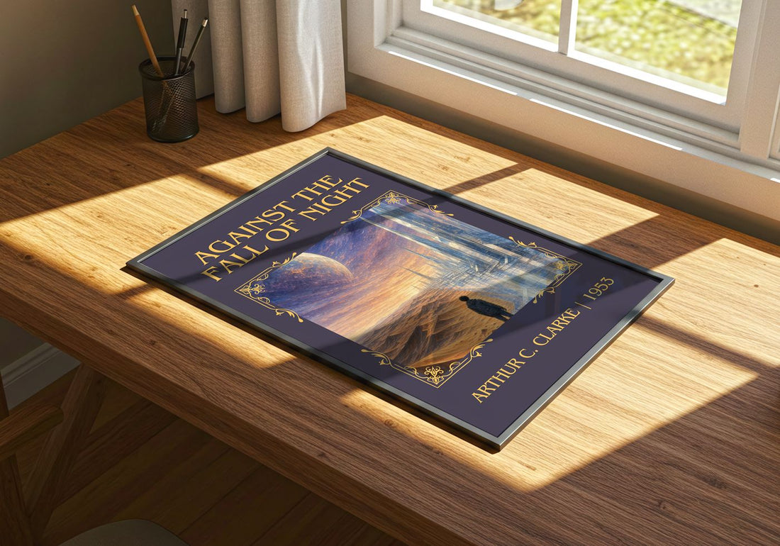 Against the Fall of Night Classic Book Art Print by Arthur C. Clarke – print on a sunlit desk