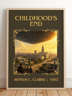 Childhood's End Classic Book Art Print by Arthur C. Clarke – framed print leaning on a wooden floor