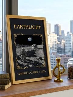 Earthlight Classic Book Art Print by Arthur C. Clarke – framed print on a city-view windowsill
