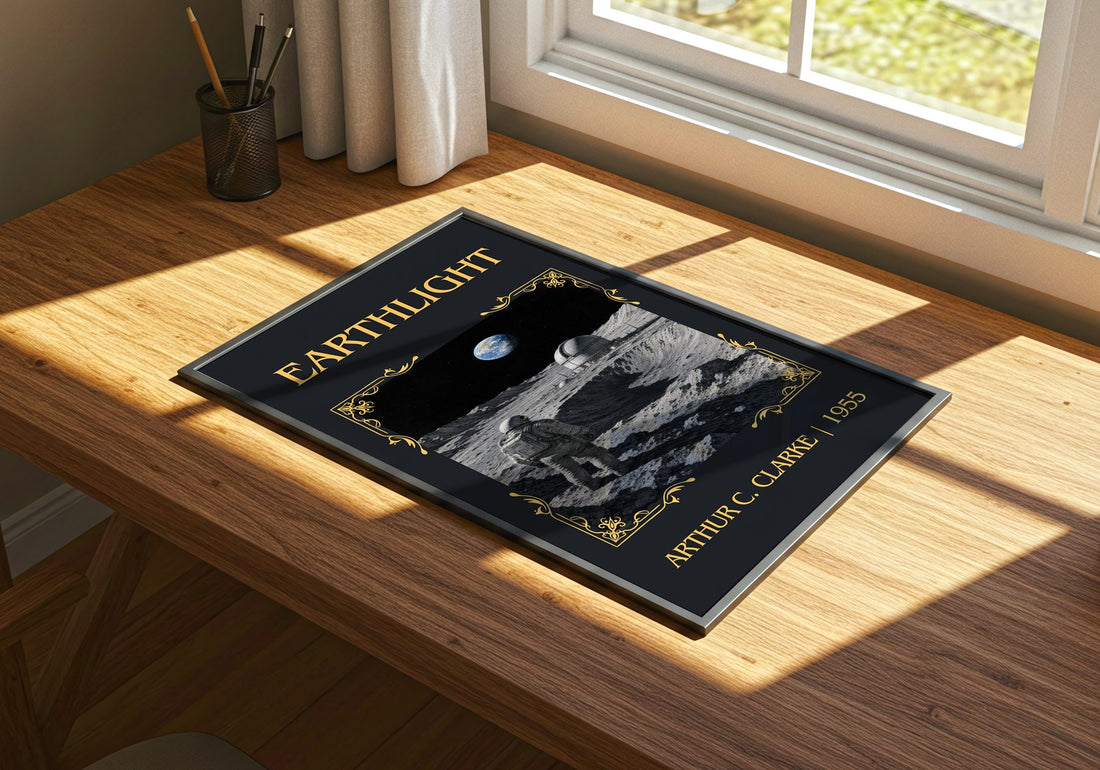 Earthlight Classic Book Art Print by Arthur C. Clarke – print on a sunlit desk