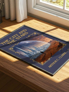 The City and the Stars Classic Book Art Print by Arthur C. Clarke – print on a sunlit desk