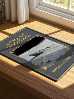 A Fall of Moondust Classic Book Art Print by Arthur C. Clarke – print on a sunlit desk
