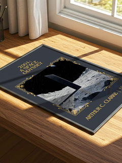 2001: A Space Odyssey Classic Book Art Print by Arthur C. Clarke – print on a sunlit desk