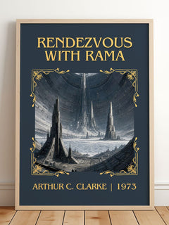 Rendezvous with Rama Classic Book Art Print by Arthur C. Clarke – framed print leaning on a wooden floor