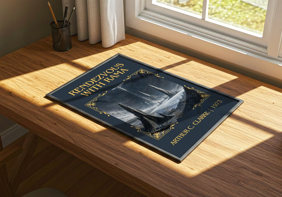 Rendezvous with Rama Classic Book Art Print by Arthur C. Clarke – print on a sunlit desk