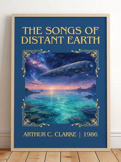 The Songs of Distant Earth Classic Book Art Print by Arthur C. Clarke – framed print leaning on a wooden floor
