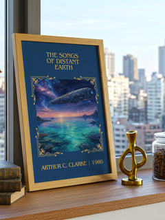 The Songs of Distant Earth Classic Book Art Print by Arthur C. Clarke – framed print on a city-view windowsill