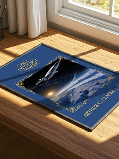 2061: Odyssey Three Classic Book Art Print by Arthur C. Clarke – print on a sunlit desk