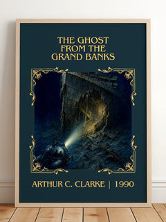 Ghost from the Grand Banks Classic Book Art Print by Arthur C. Clarke – framed print leaning on a wooden floor