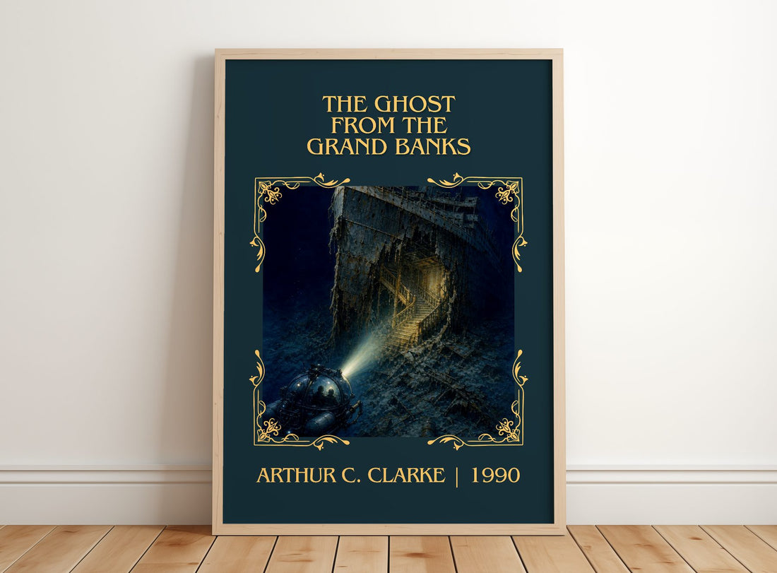 Ghost from the Grand Banks Classic Book Art Print by Arthur C. Clarke – framed print leaning on a wooden floor