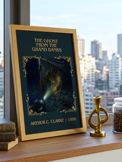 Ghost from the Grand Banks Classic Book Art Print by Arthur C. Clarke – framed print on a city-view windowsill