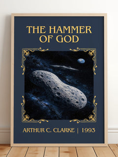 The Hammer of God Classic Book Art Print by Arthur C. Clarke – framed print leaning on a wooden floor