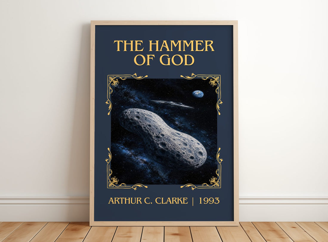 The Hammer of God Classic Book Art Print by Arthur C. Clarke – framed print leaning on a wooden floor