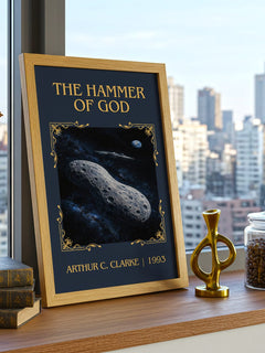 The Hammer of God Classic Book Art Print by Arthur C. Clarke – framed print on a city-view windowsill