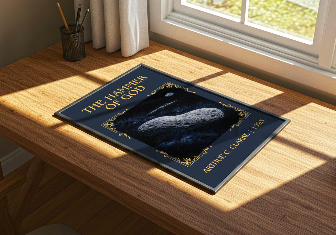 The Hammer of God Classic Book Art Print by Arthur C. Clarke – print on a sunlit desk