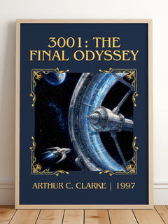 3001: The Final Odyssey Classic Book Art Print by Arthur C. Clarke – framed print leaning on a wooden floor