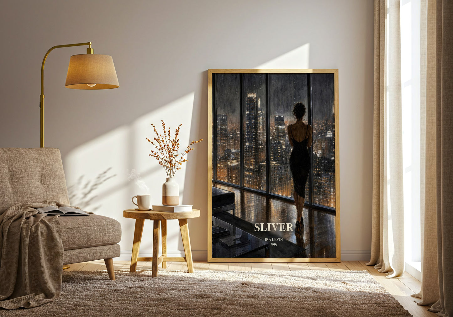 Sliver watercolour print in frame leaning in hallway – thriller wall art