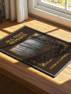 All That Remains Classic Book Art Print by Patricia Cornwell – print on a sunlit desk