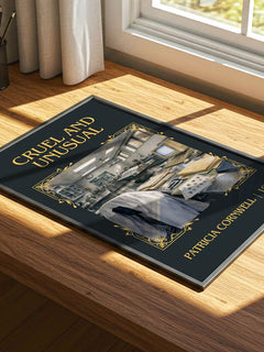 Cruel and Unusual Classic Book Art Print by Patricia Cornwell – print on a sunlit desk