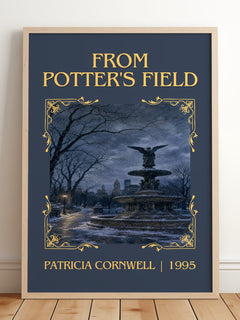 From Potter's Field Classic Book Art Print by Patricia Cornwell – framed print leaning on a wooden floor