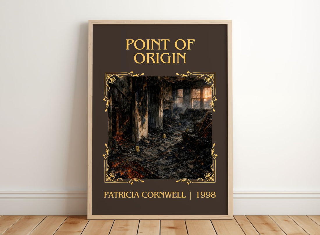 Point of Origin Classic Book Art Print by Patricia Cornwell – framed print leaning on a wooden floor