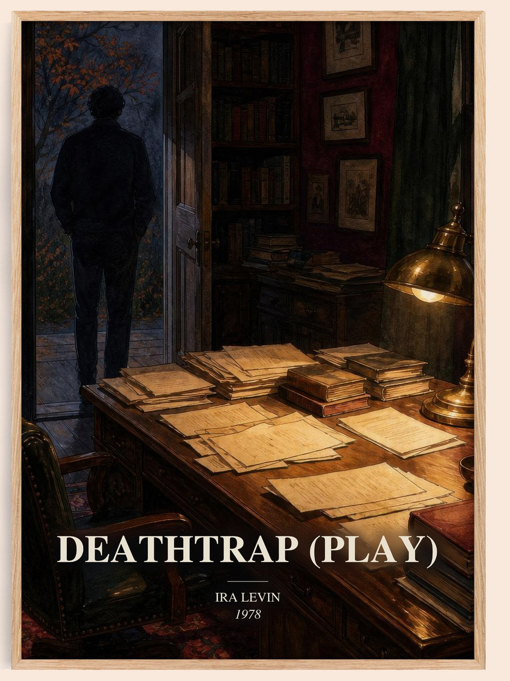 Deathtrap (Play) watercolour book poster by Ira Levin – framed literary art print